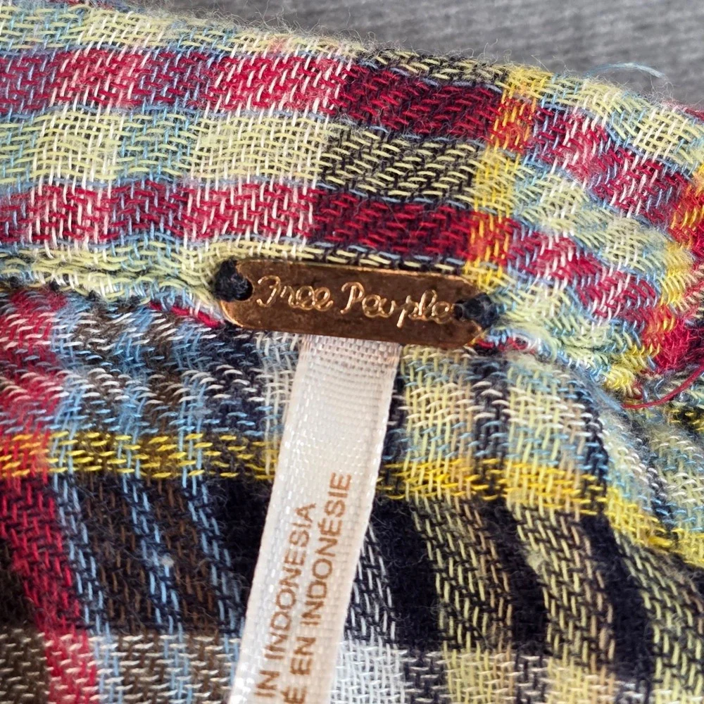 Free People Plaid Button Top Women XS Come On Over Multi Color Boho Oversized